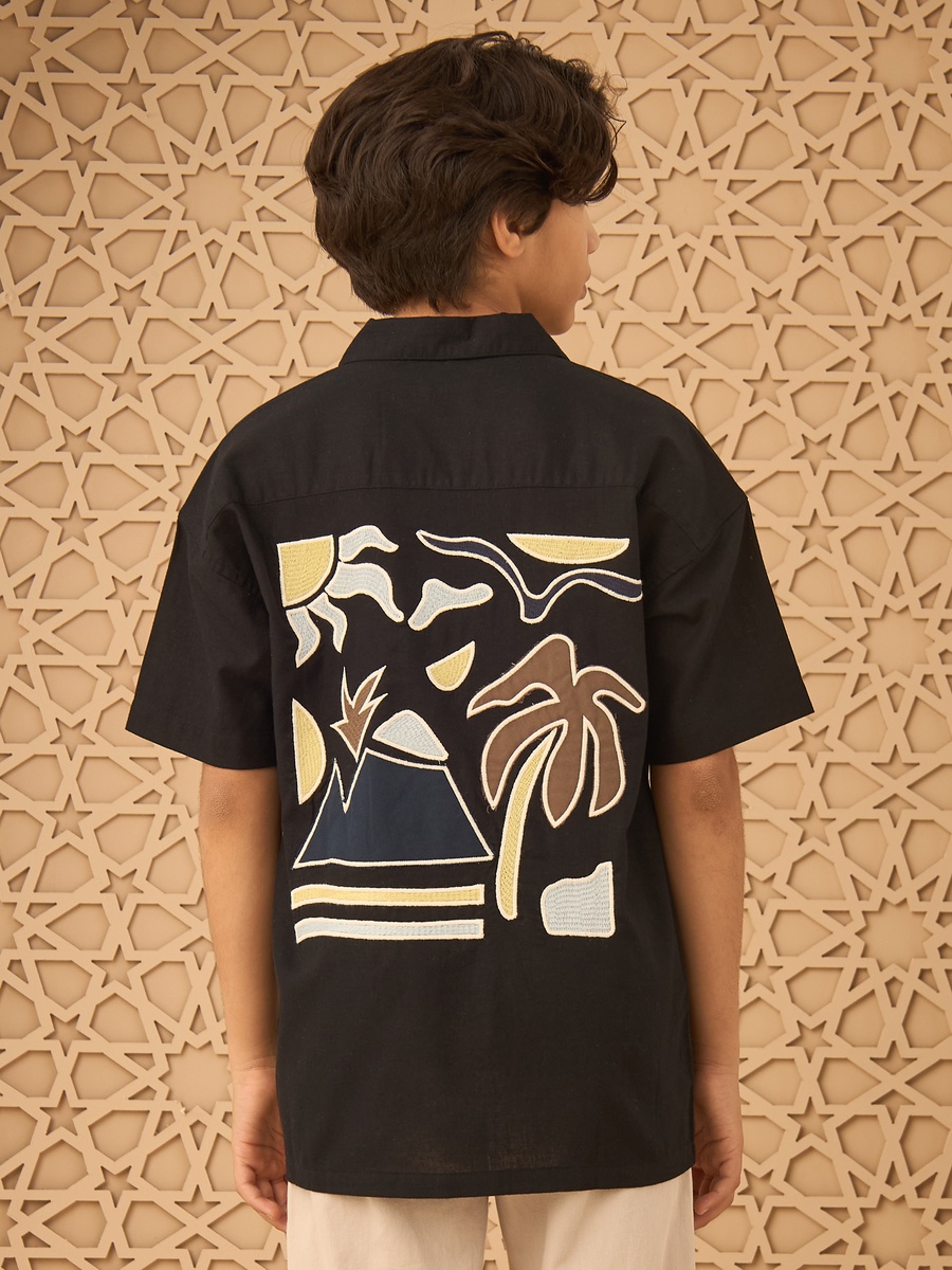 Applique Detail Linen Blend Shirt