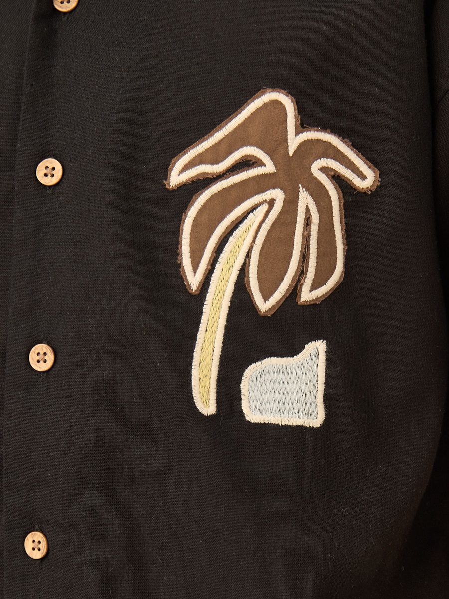 Applique Detail Linen Blend Shirt