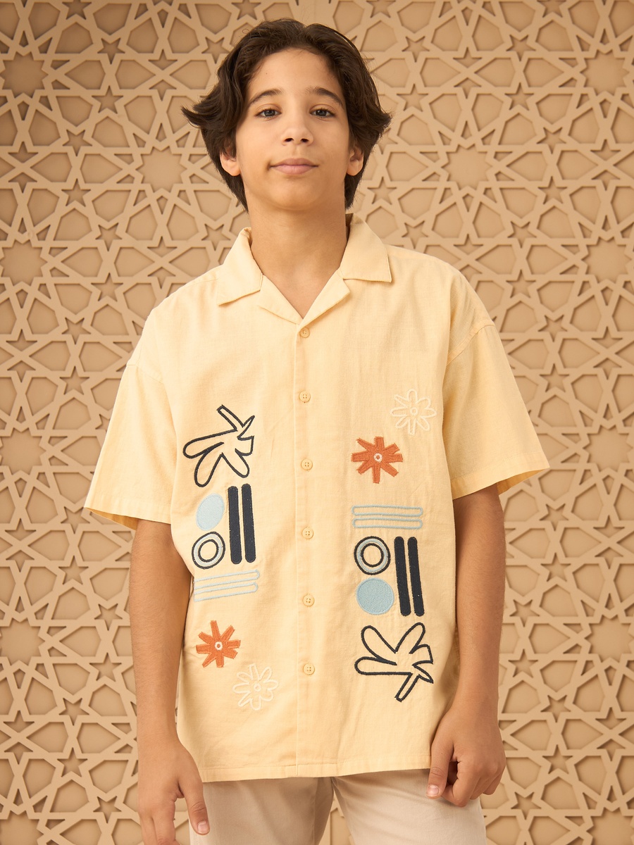 Applique Detail Linen Blend Shirt