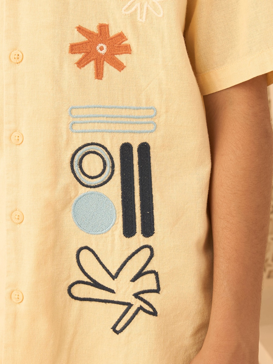 Applique Detail Linen Blend Shirt