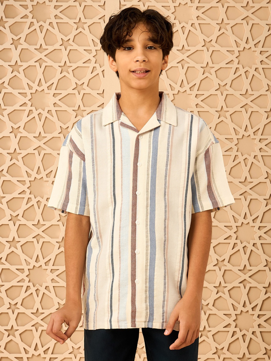 Relaxed Fit Striped Cotton Slub Shirt