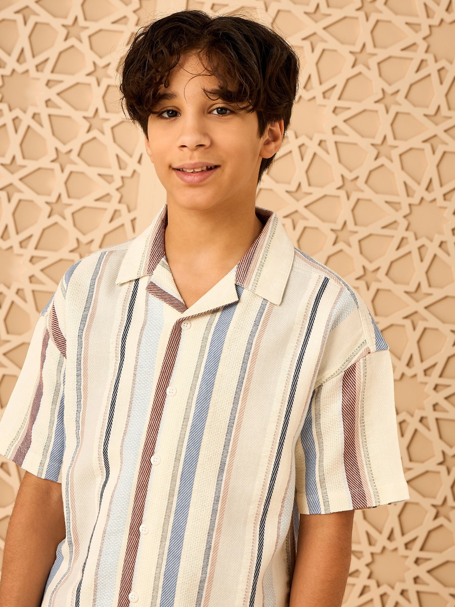 Relaxed Fit Striped Cotton Slub Shirt