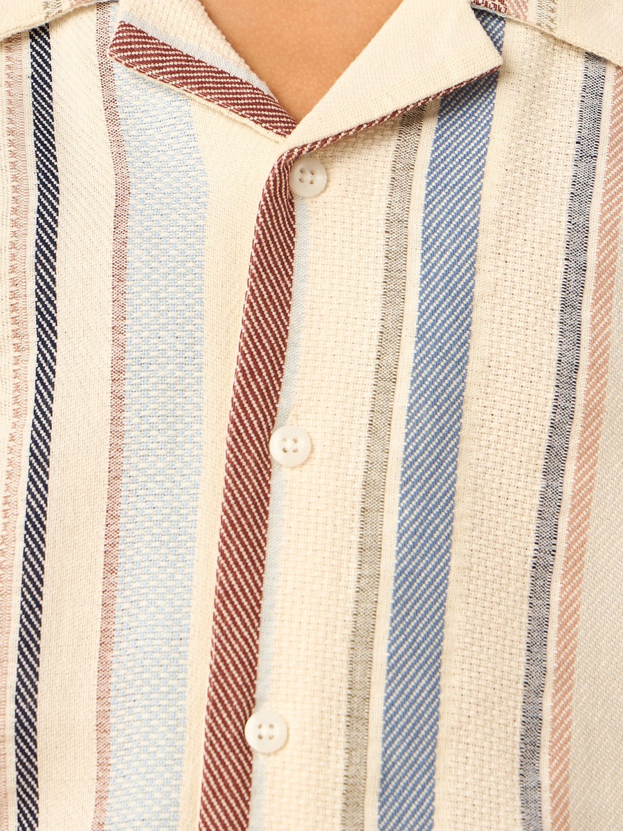 Relaxed Fit Striped Cotton Slub Shirt