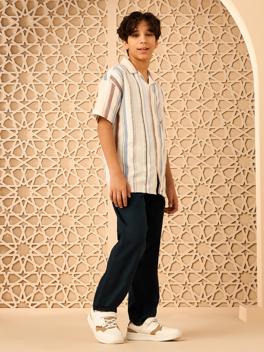 Relaxed Fit Striped Cotton Slub Shirt