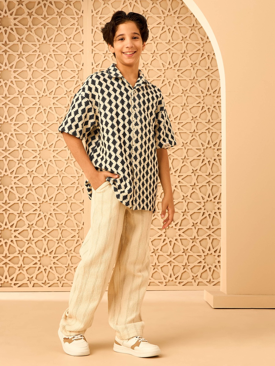 Crochet Textured Relaxed Fit Shirt with Camp Collar