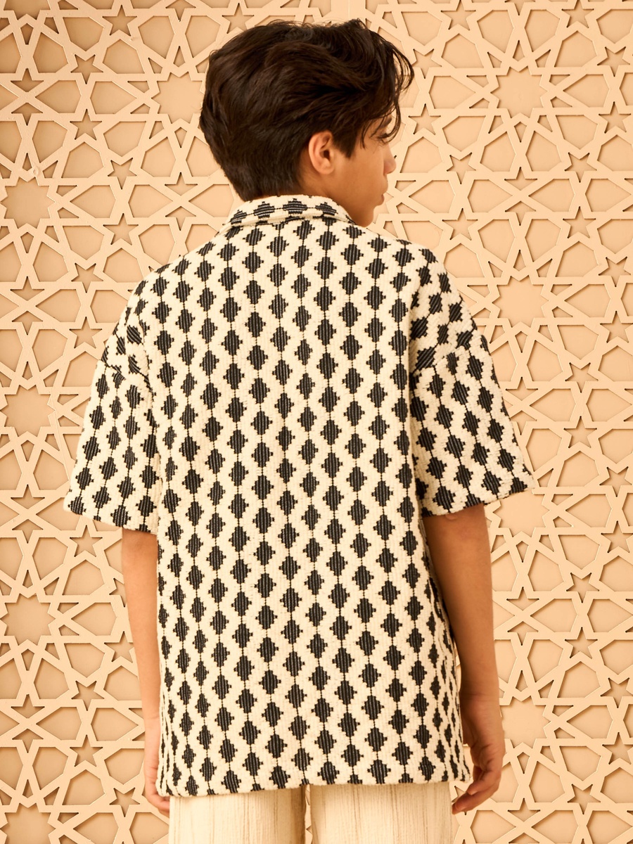 Crochet Textured Relaxed Fit Shirt with Camp Collar