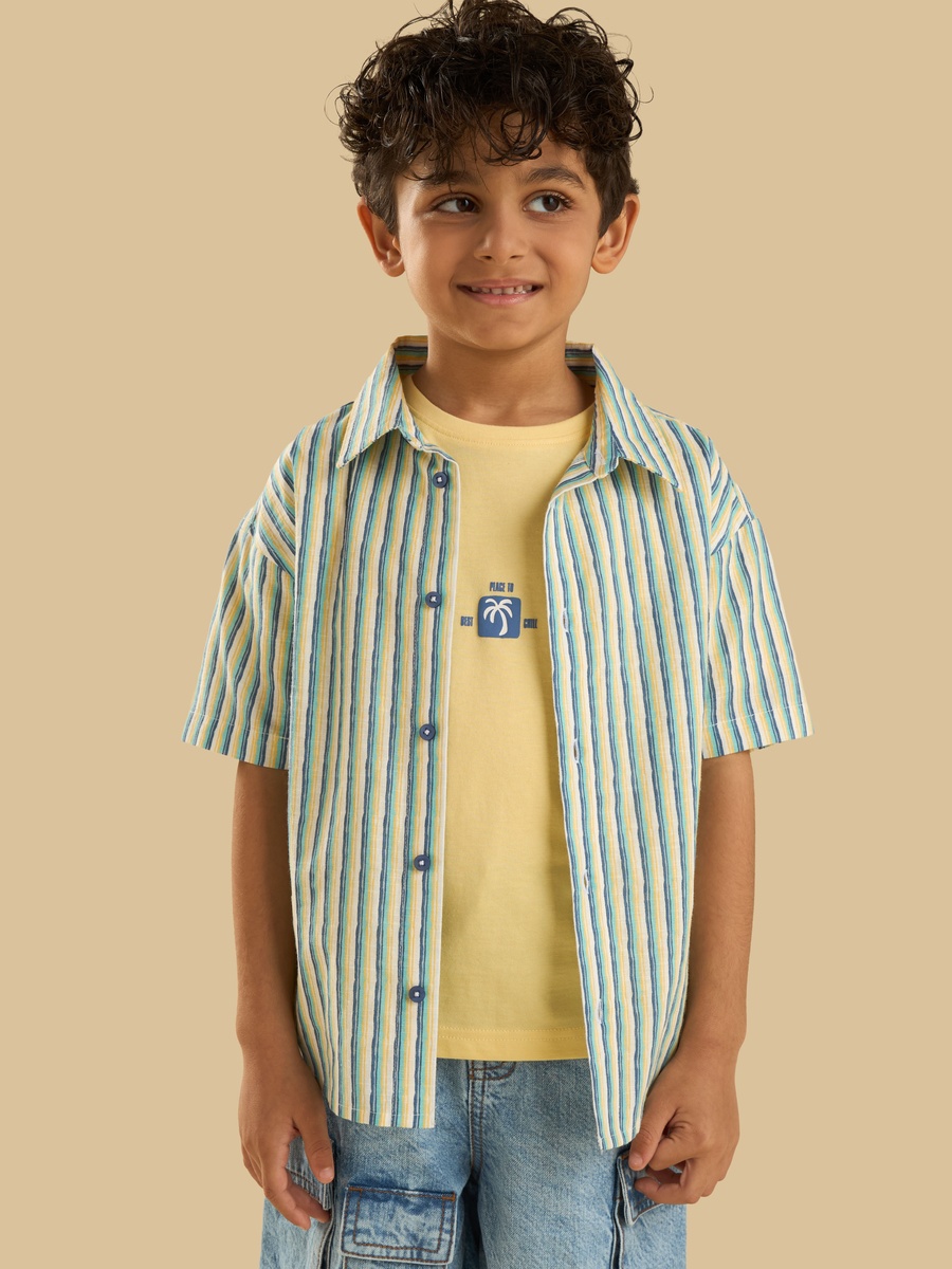 Printed Cotton T-Shirt with Striped Shirt