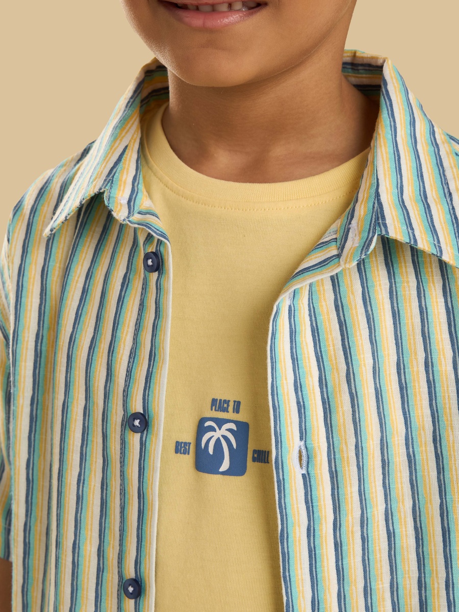 Printed Cotton T-Shirt with Striped Shirt