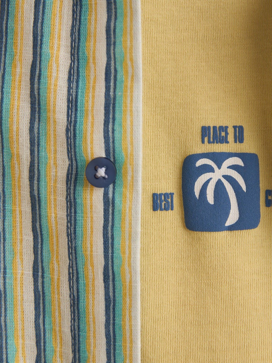 Printed Cotton T-Shirt with Striped Shirt