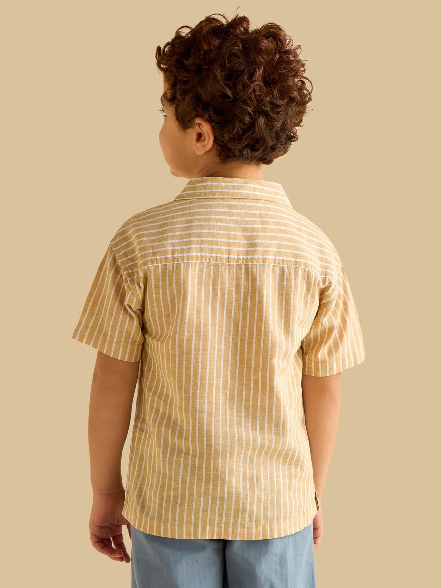 Striped Linen Cotton Shirt with Camp Collar