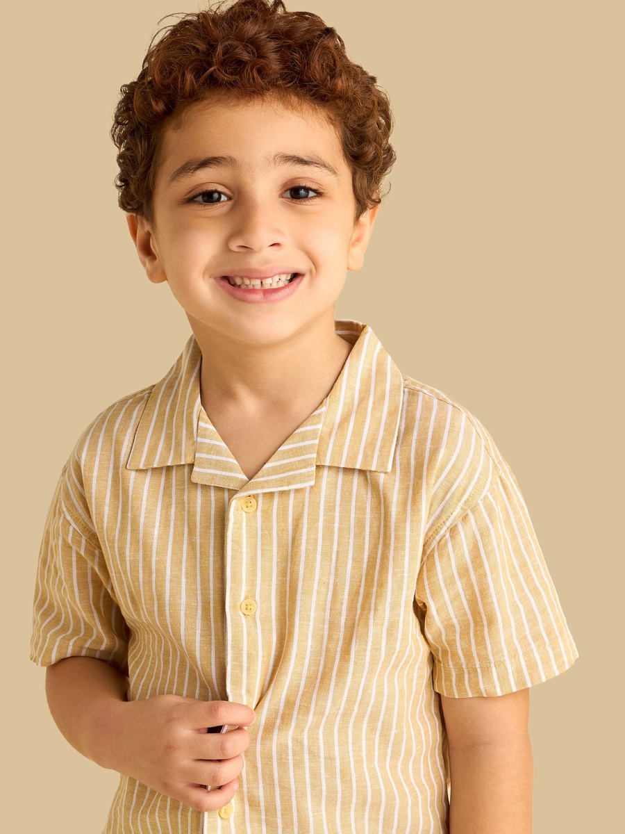 Striped Linen Cotton Shirt with Camp Collar