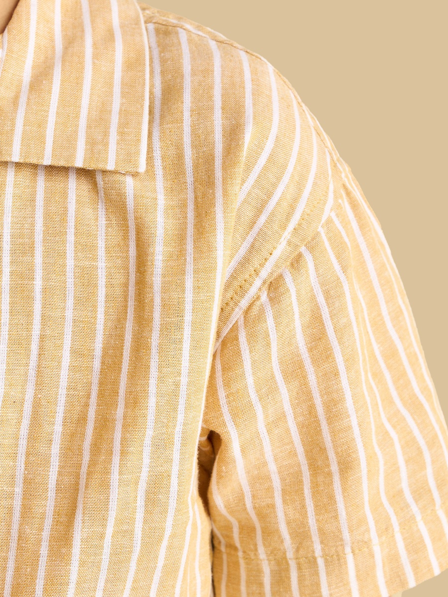 Striped Linen Cotton Shirt with Camp Collar