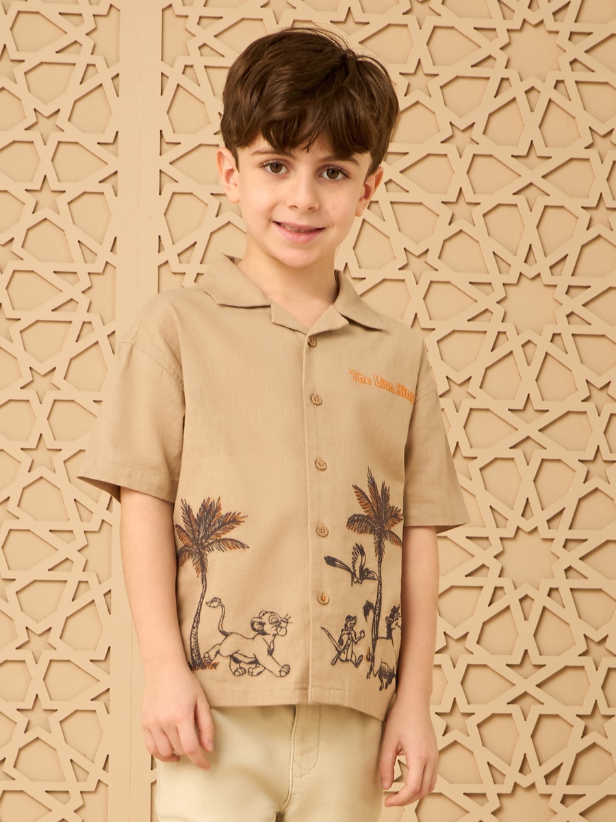 Lion King Embroidered Linen Blend Shirt