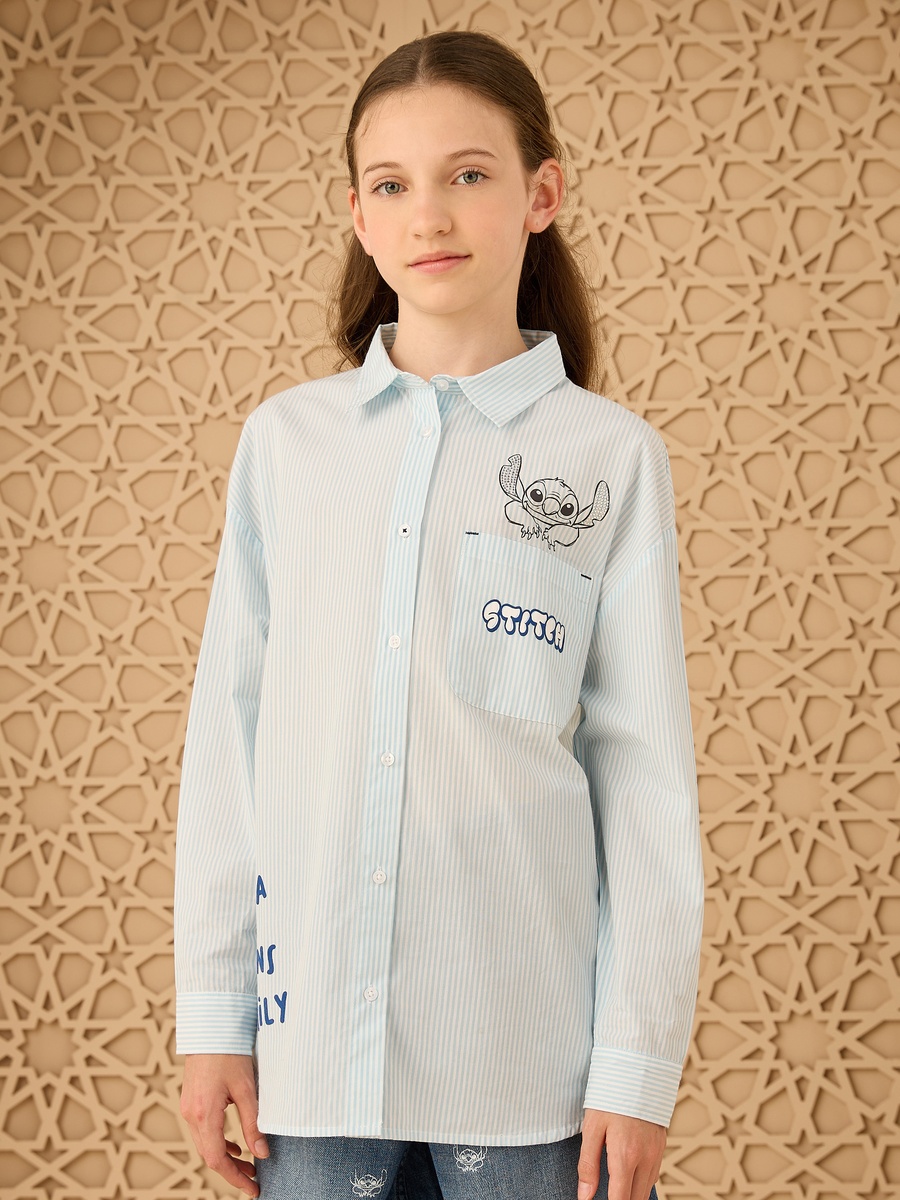 Stitch Print Oversized Cotton Shirt