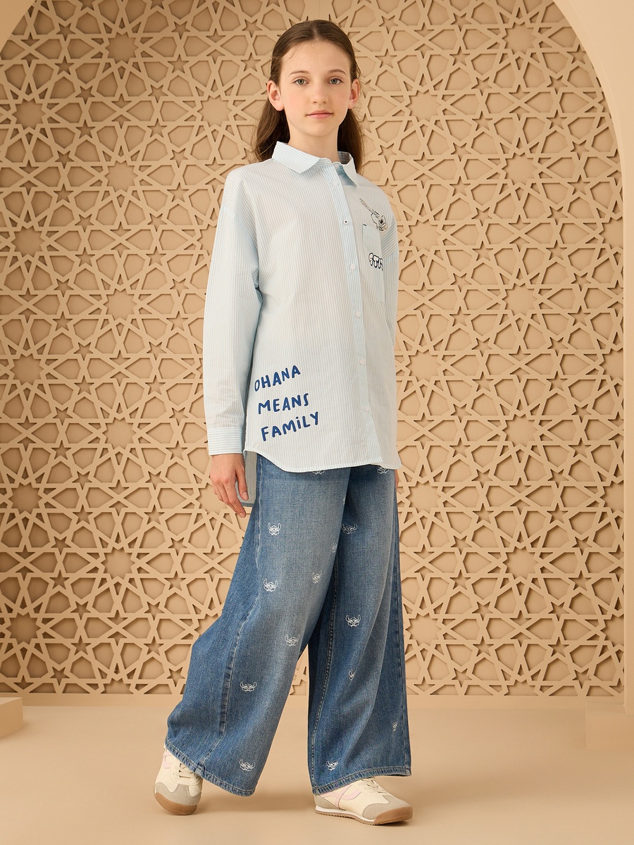 Stitch Print Oversized Cotton Shirt