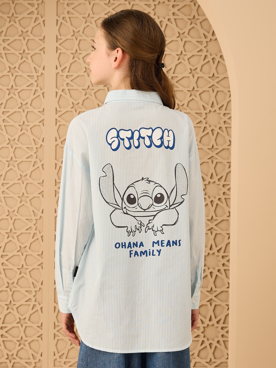 Stitch Print Oversized Cotton Shirt