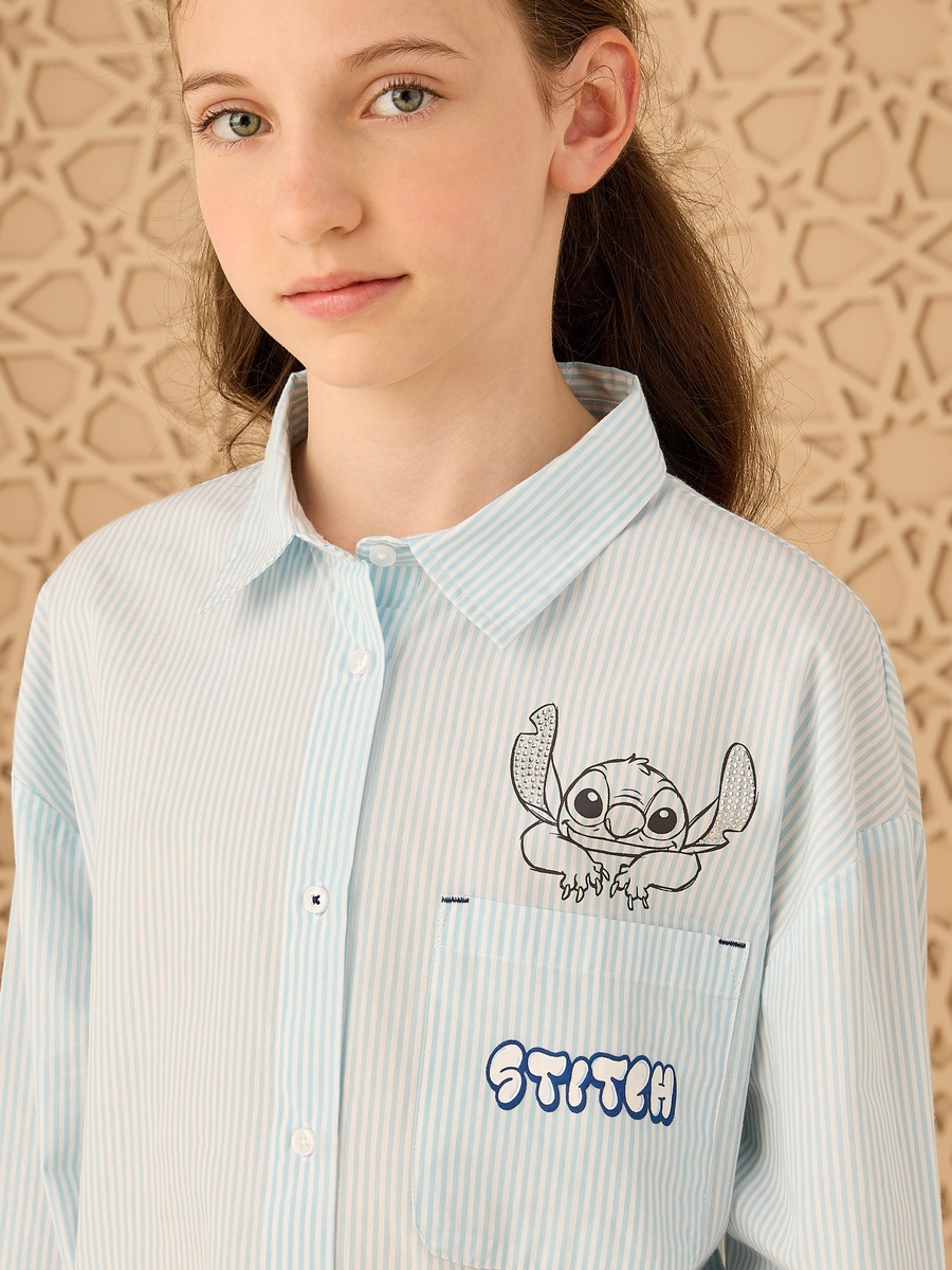 Stitch Print Oversized Cotton Shirt