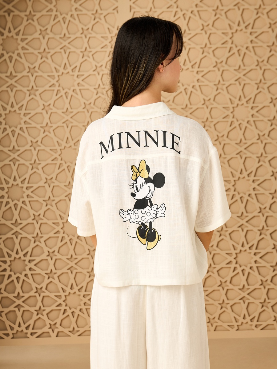 Minnie Mouse Print Linen Shirt
