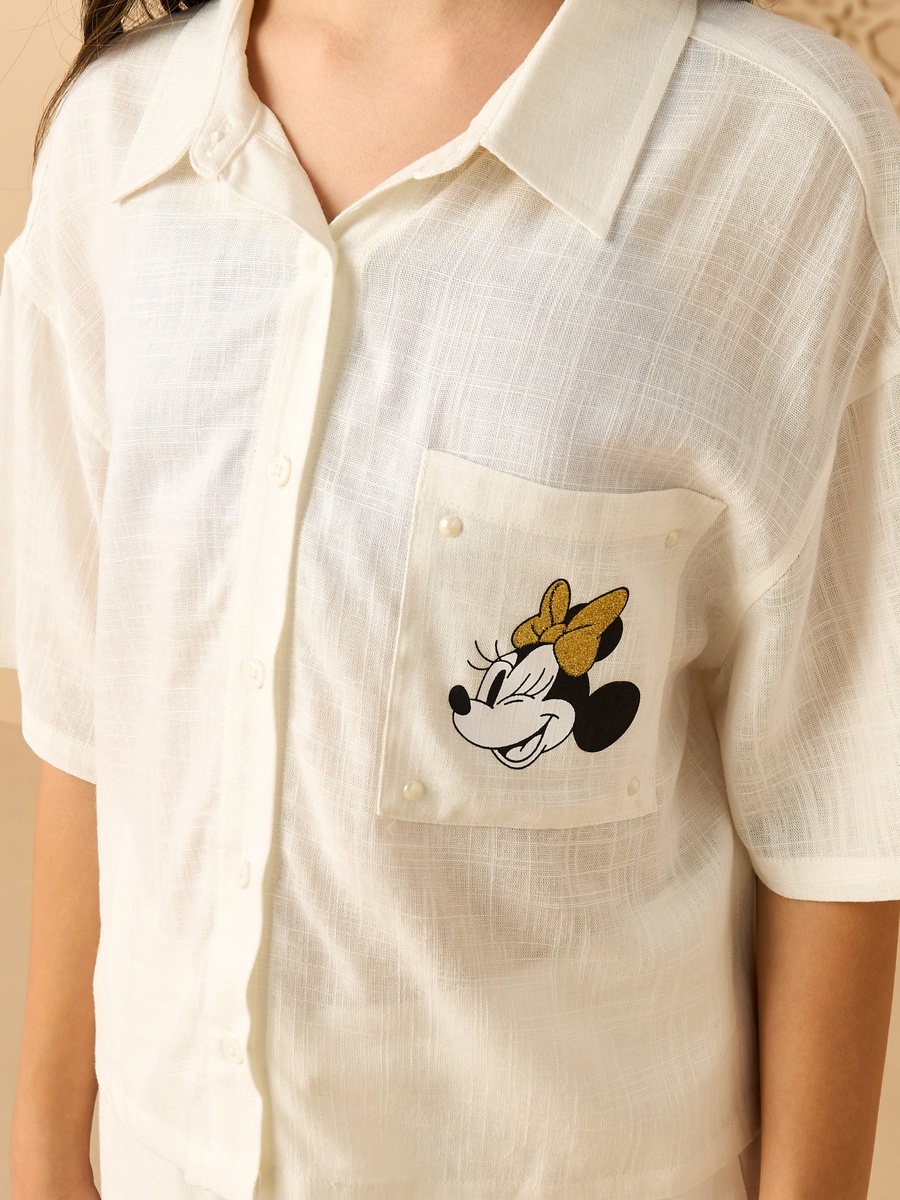 Minnie Mouse Print Linen Shirt