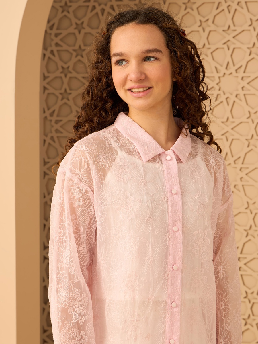 Embroidered Sheer Shirt with Camisole
