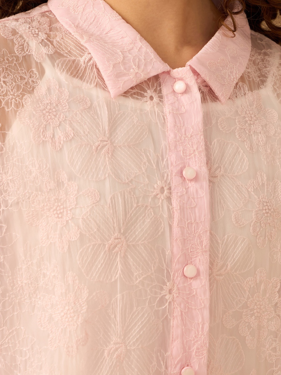 Embroidered Sheer Shirt with Camisole
