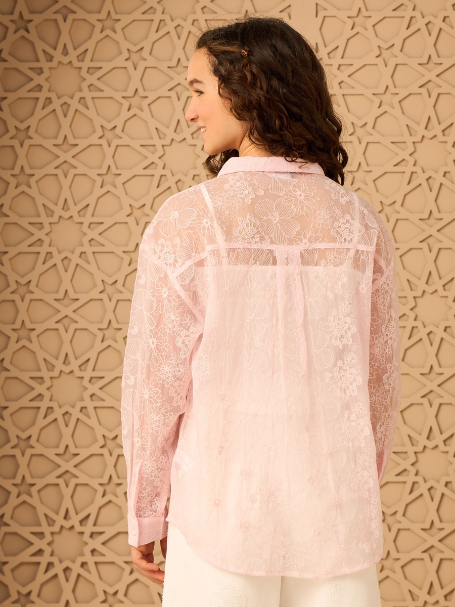 Embroidered Sheer Shirt with Camisole