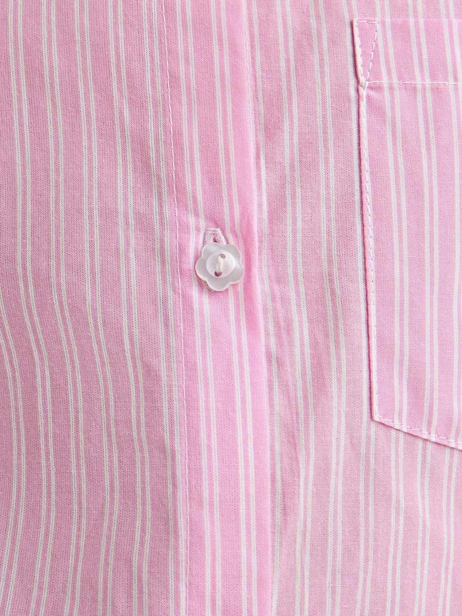 Striped Poplin Cotton Shirt with Lace Bow Detail