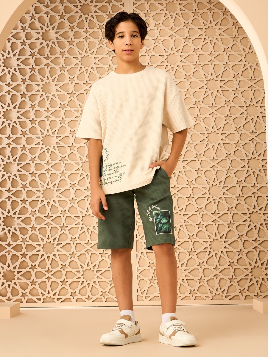 Waffle Textured Cotton T-Shirt and Shorts Set