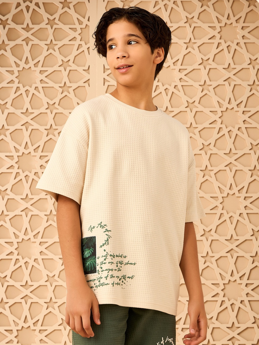 Waffle Textured Cotton T-Shirt and Shorts Set