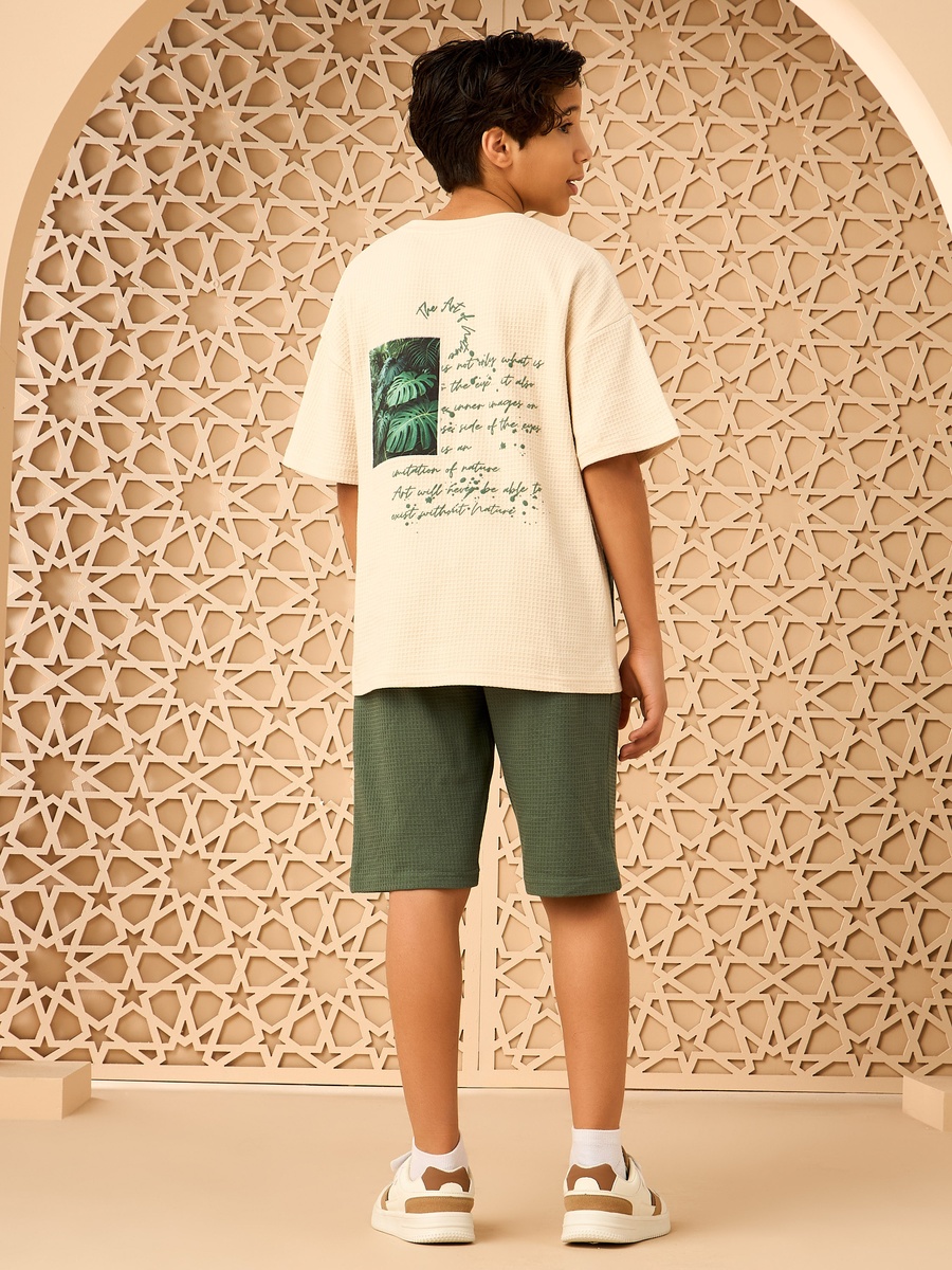 Waffle Textured Cotton T-Shirt and Shorts Set