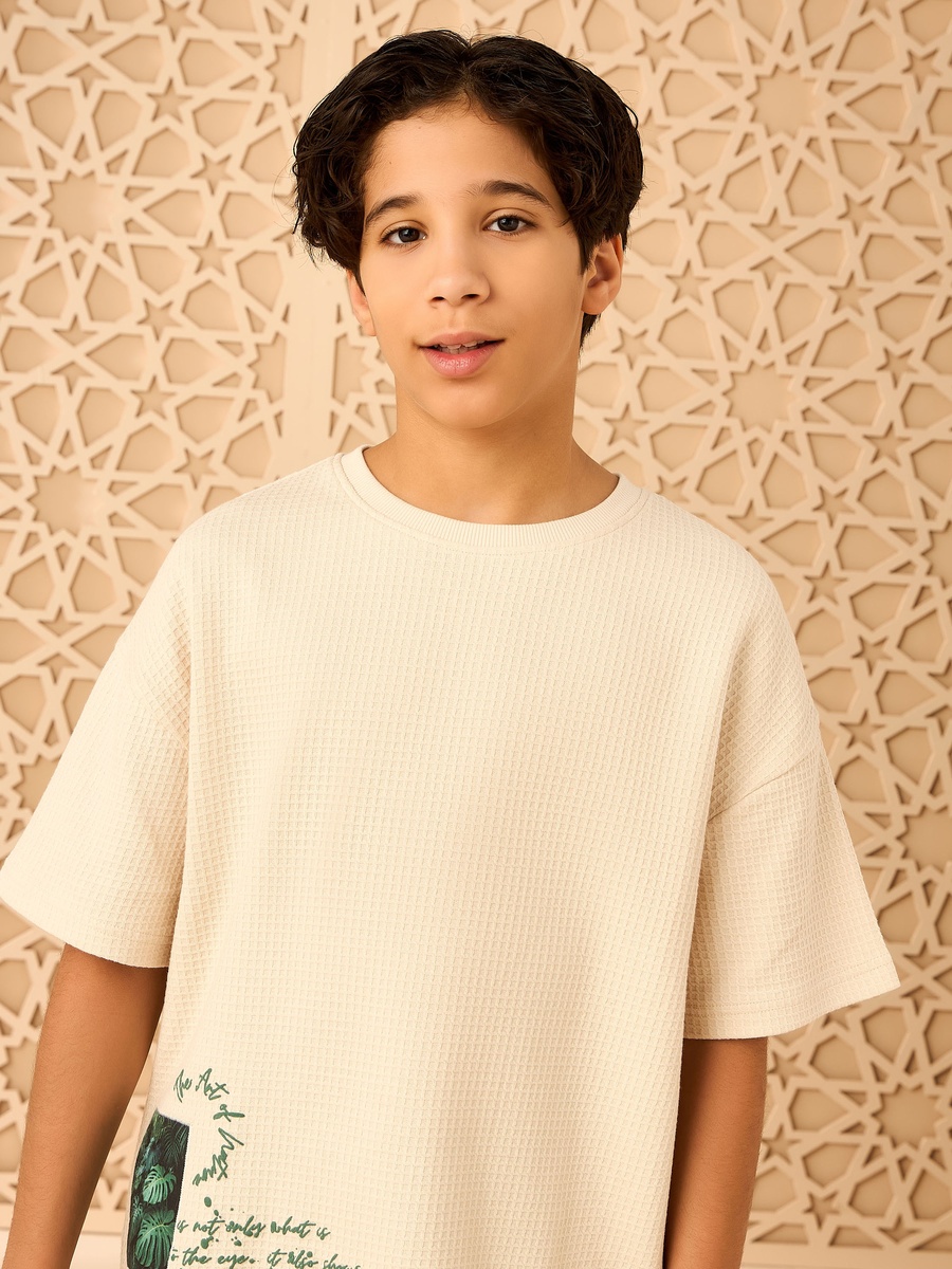 Waffle Textured Cotton T-Shirt and Shorts Set