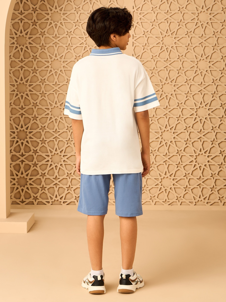 Varsity Print Half-Zip Cotton Polo T-Shirt and Shorts Set