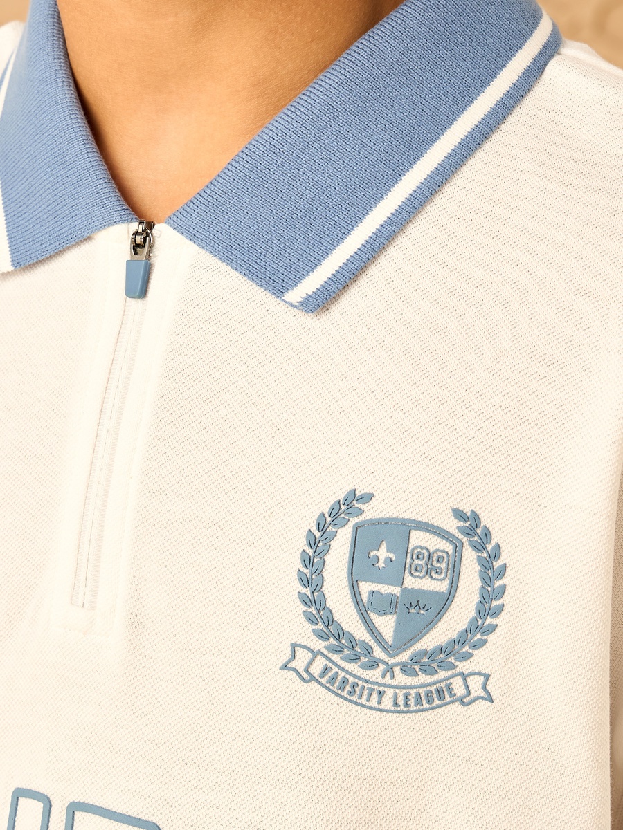 Varsity Print Half-Zip Cotton Polo T-Shirt and Shorts Set