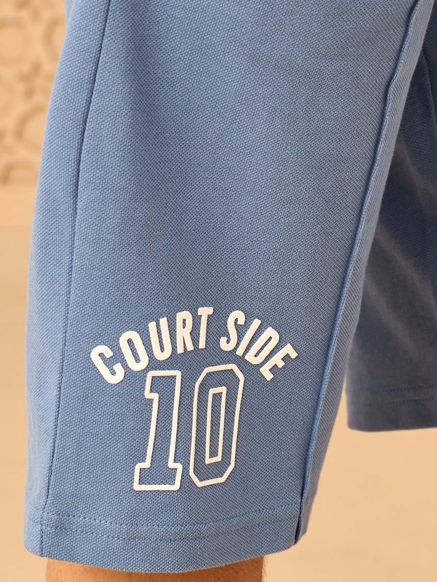 Varsity Print Half-Zip Cotton Polo T-Shirt and Shorts Set