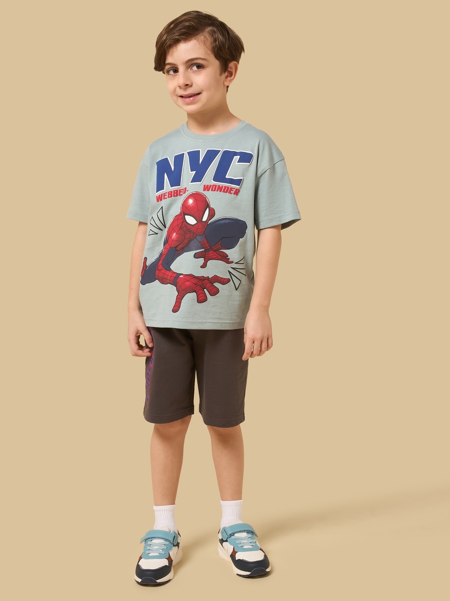 NYC Spider-Man Print Cotton T-Shirt and Shorts Set