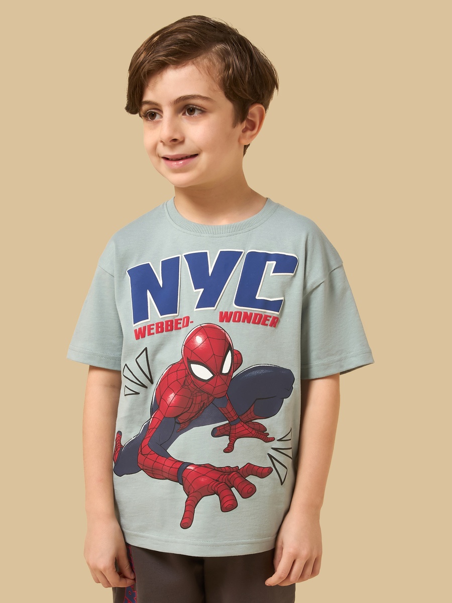 NYC Spider-Man Print Cotton T-Shirt and Shorts Set
