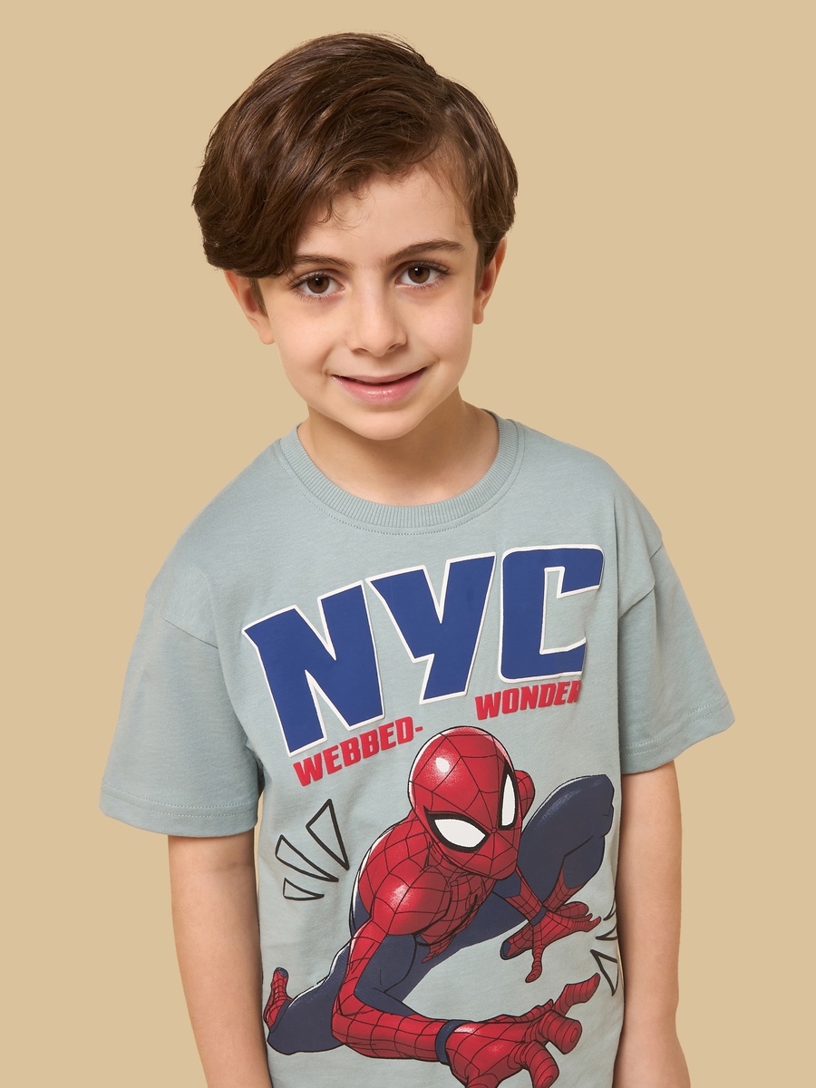 NYC Spider-Man Print Cotton T-Shirt and Shorts Set