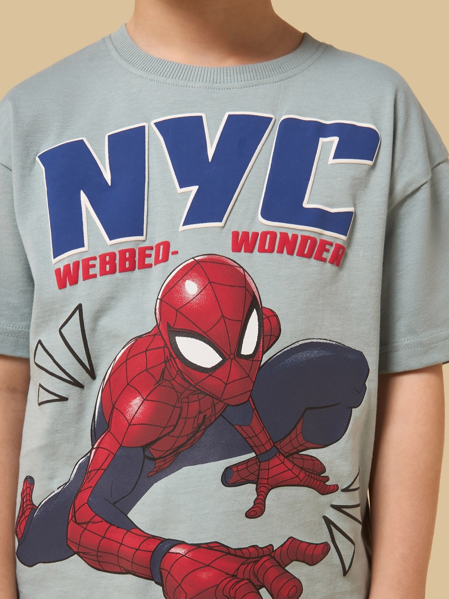 NYC Spider-Man Print Cotton T-Shirt and Shorts Set