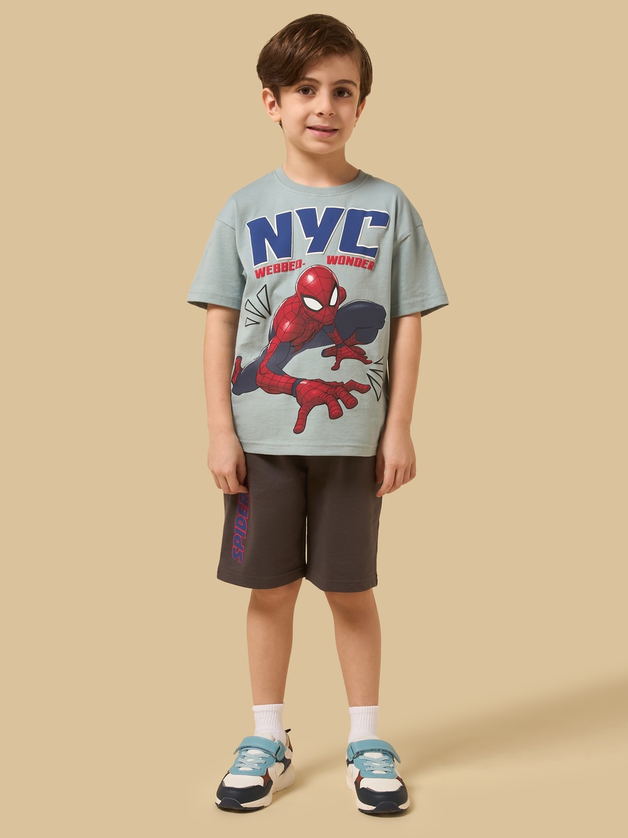 NYC Spider-Man Print Cotton T-Shirt and Shorts Set