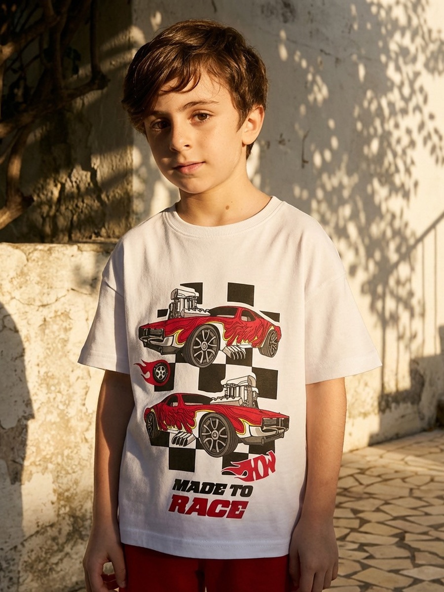 Hot Wheels Print T-Shirt and Shorts Set