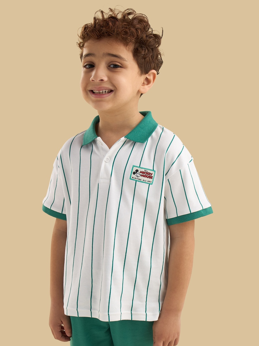 Mickey Mouse Print Polo T-Shirt and Shorts Set