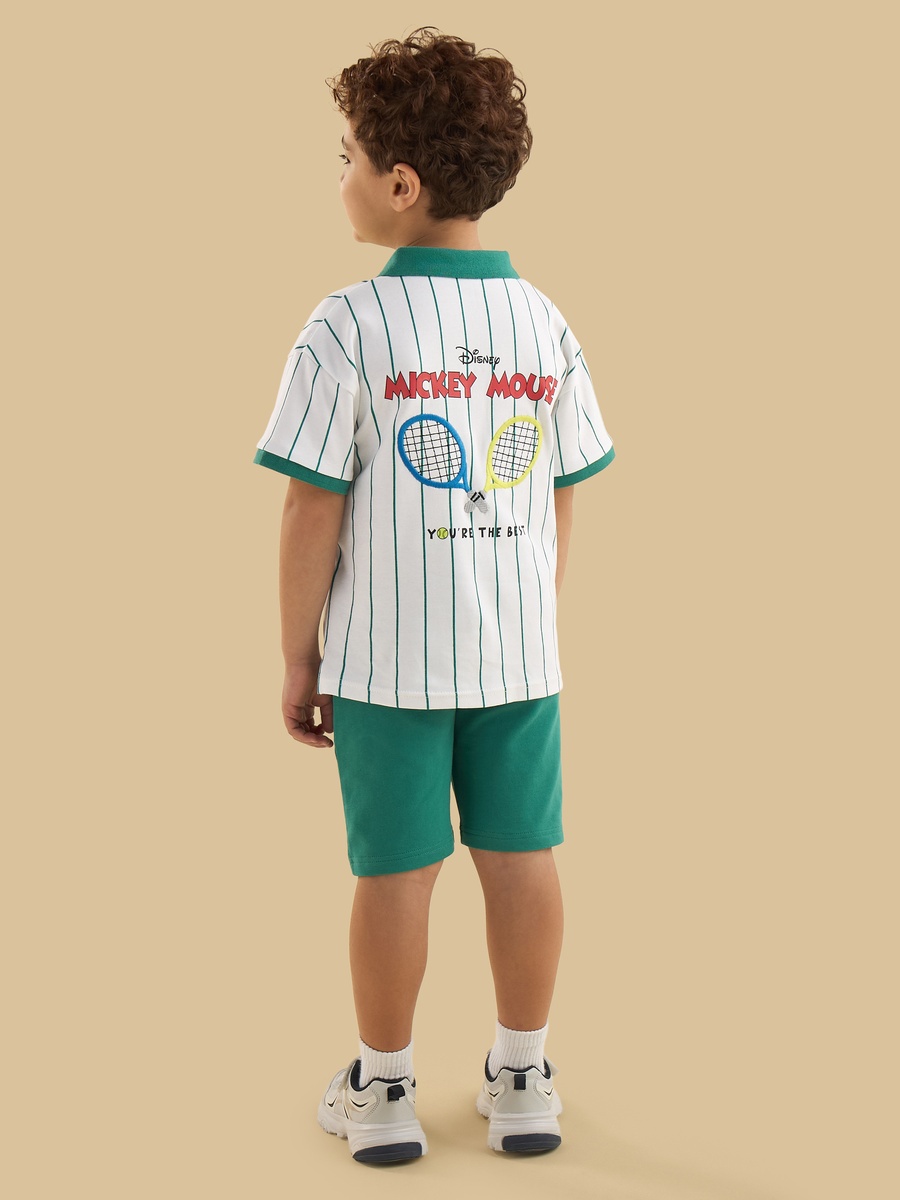 Mickey Mouse Print Polo T-Shirt and Shorts Set