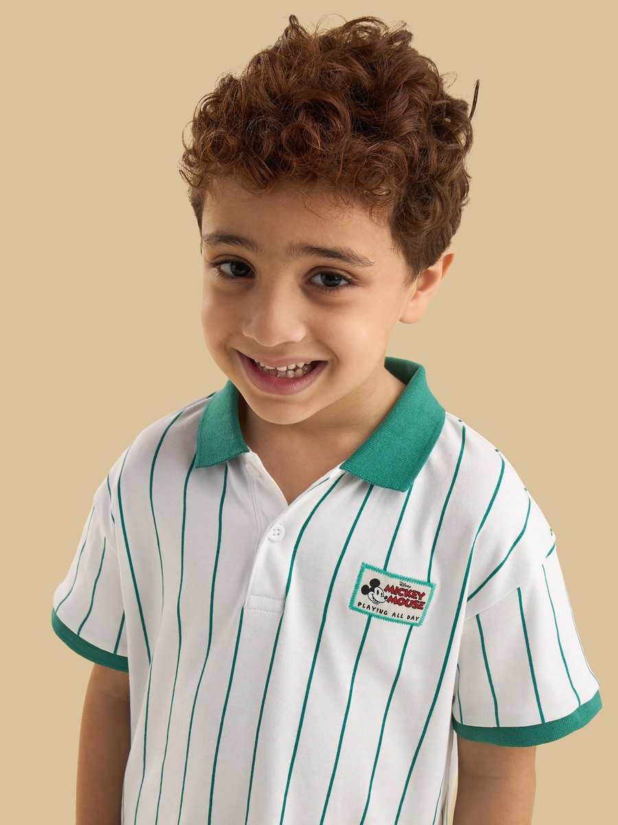 Mickey Mouse Print Polo T-Shirt and Shorts Set
