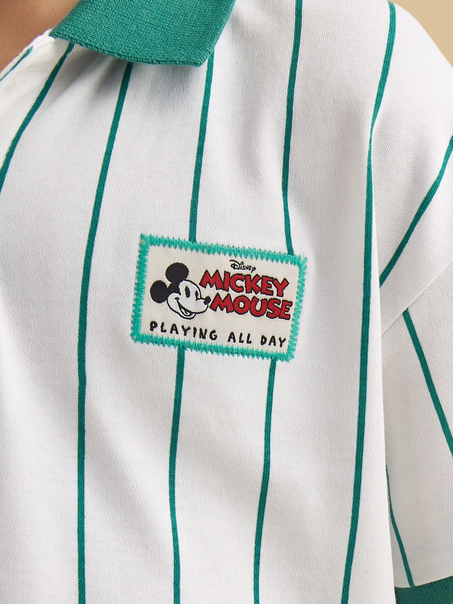 Mickey Mouse Print Polo T-Shirt and Shorts Set