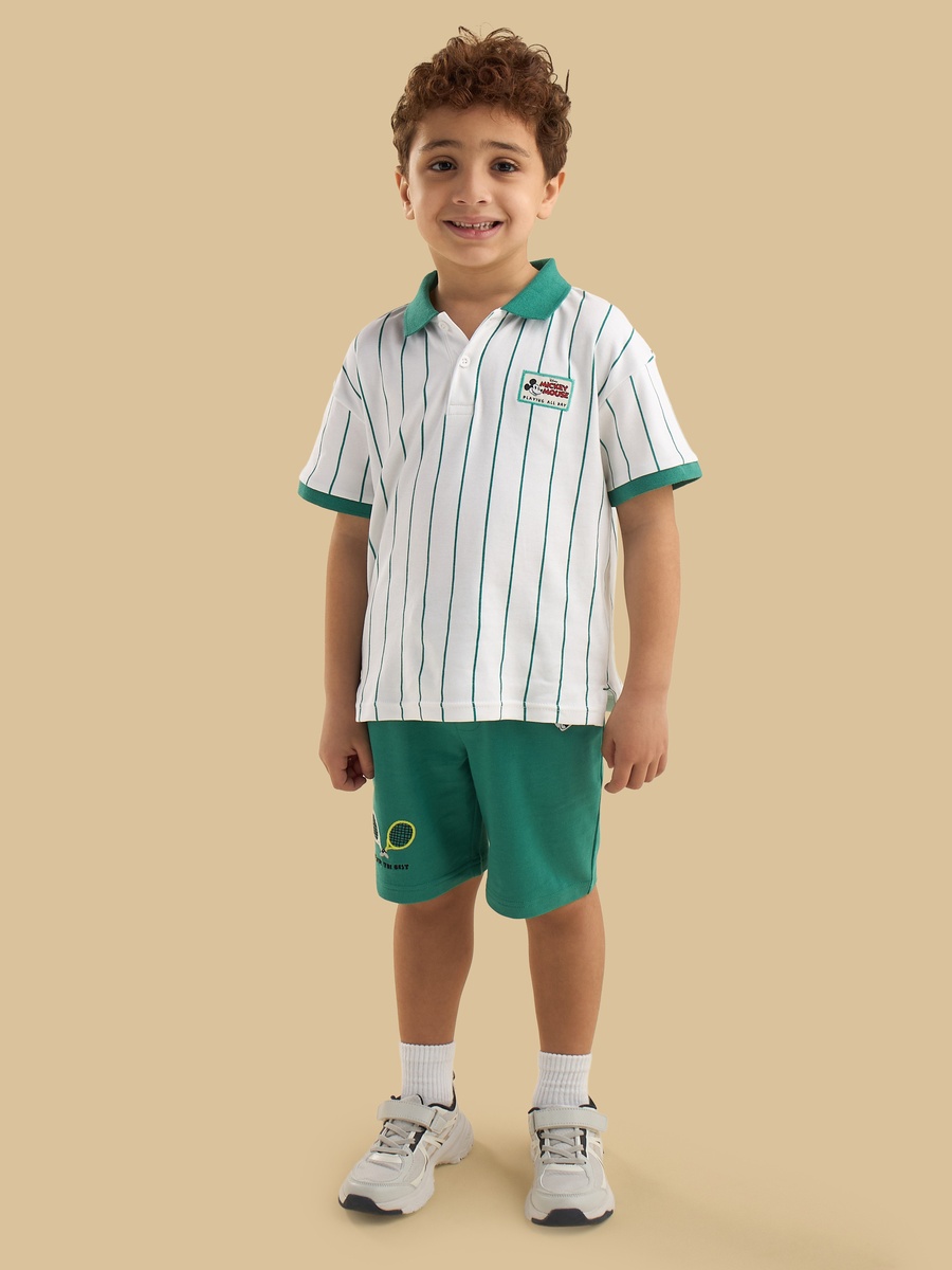 Mickey Mouse Print Polo T-Shirt and Shorts Set