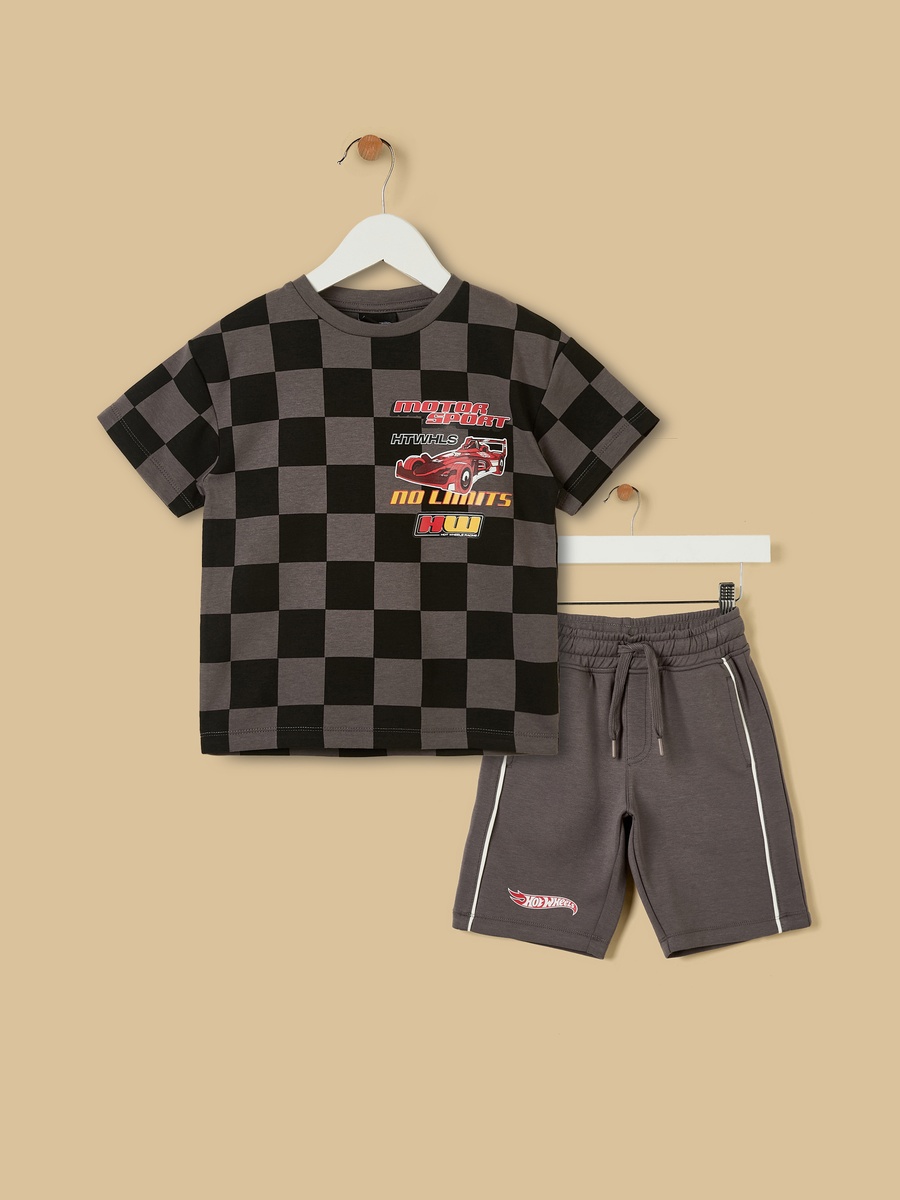 Hot Wheels Print T-Shirt and Shorts Set