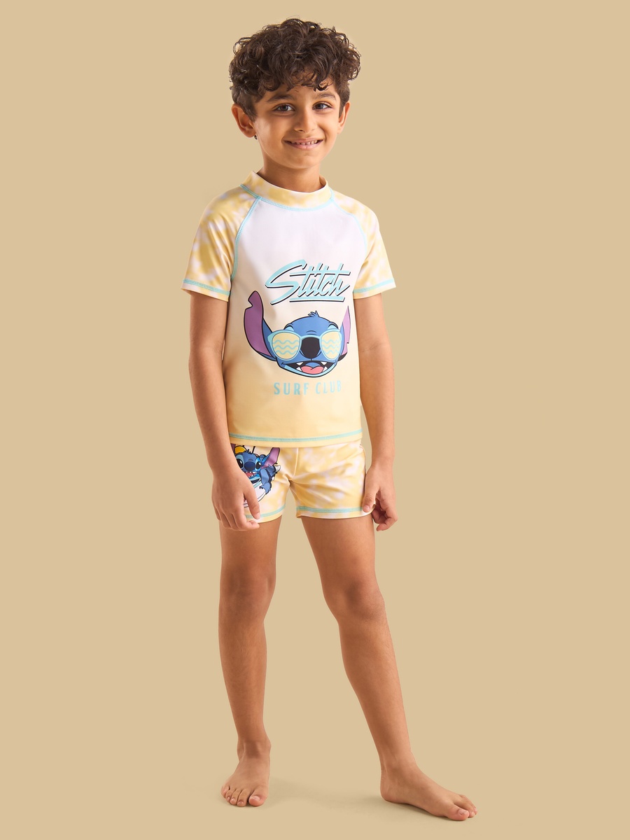 Stitch Print Cotton Swim T-Shirt and Shorts Set