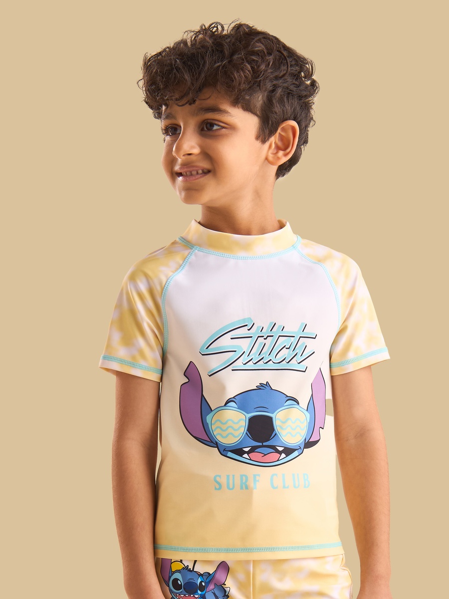 Stitch Print Cotton Swim T-Shirt and Shorts Set