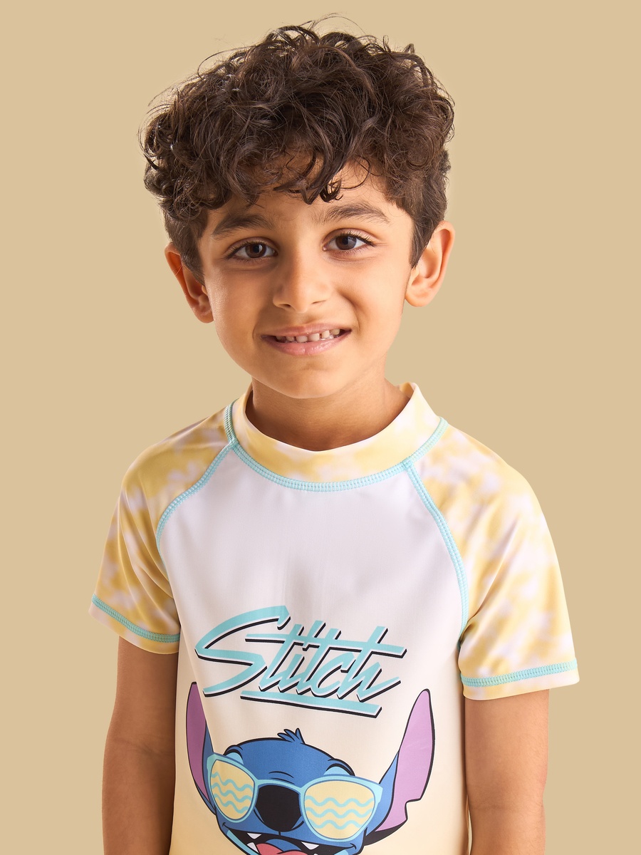 Stitch Print Cotton Swim T-Shirt and Shorts Set