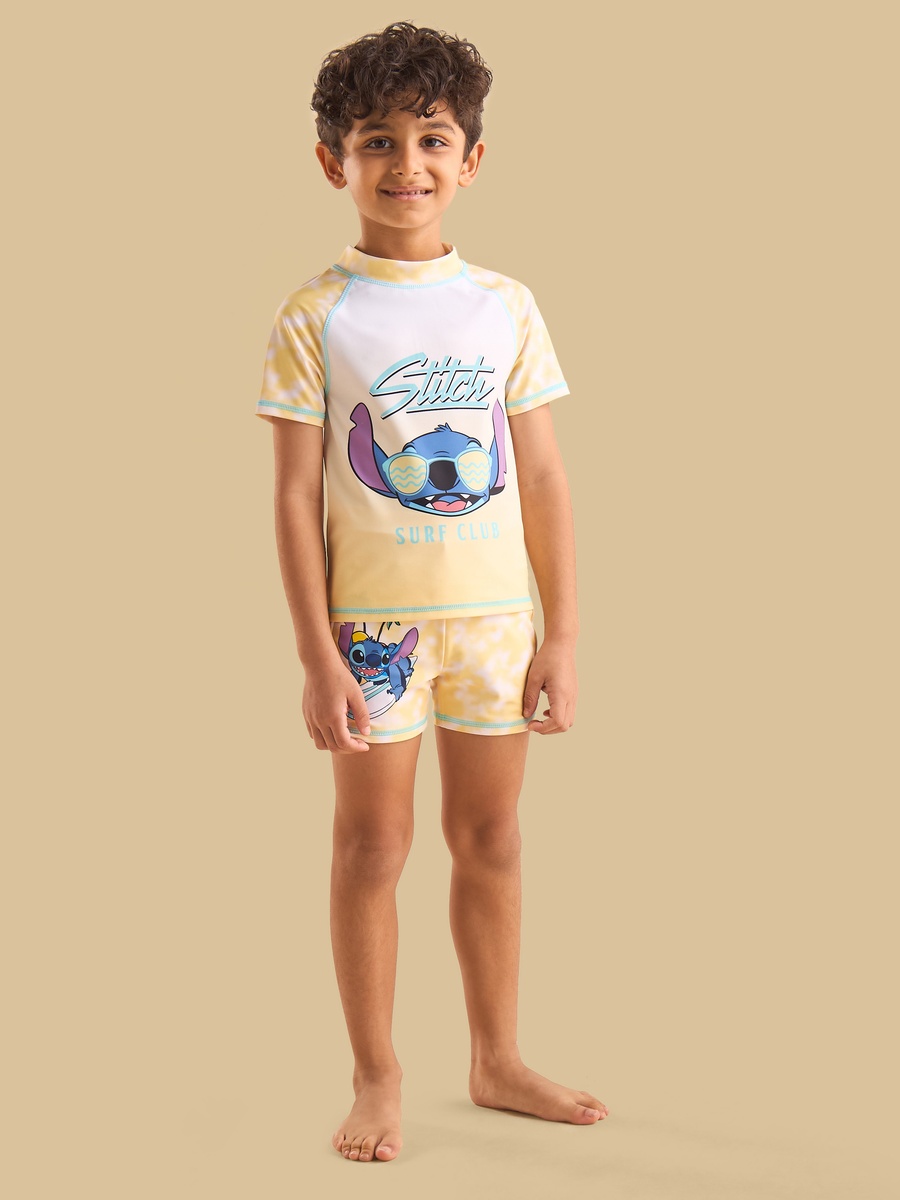 Stitch Print Cotton Swim T-Shirt and Shorts Set